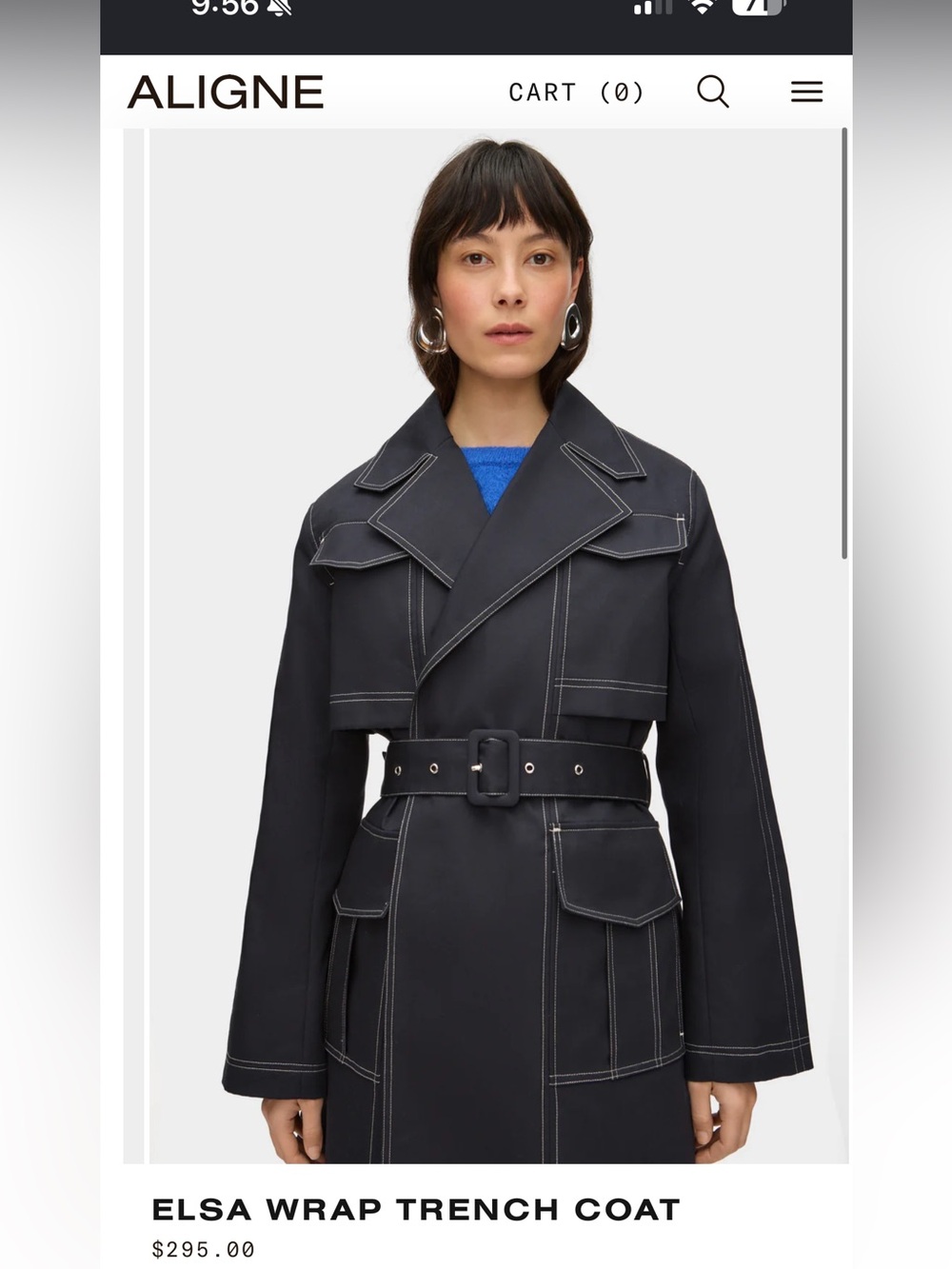 Aligne Elsa Navy Trench Coat with Contrast Topstitching